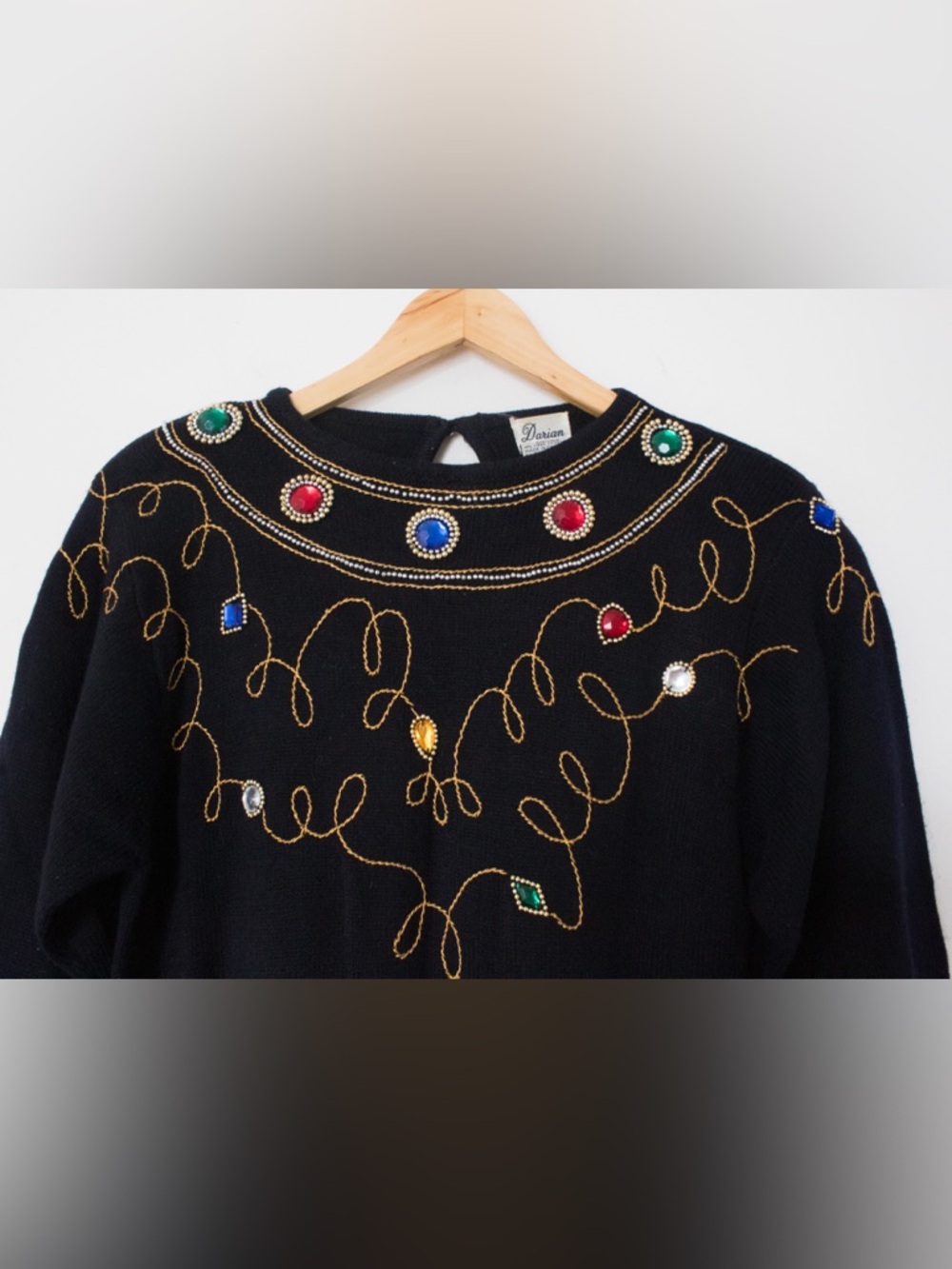 Darian | Vintage 80's Black Jeweled Long Sleeved Sweater Dress | Size Medium - Picture 3 of 8